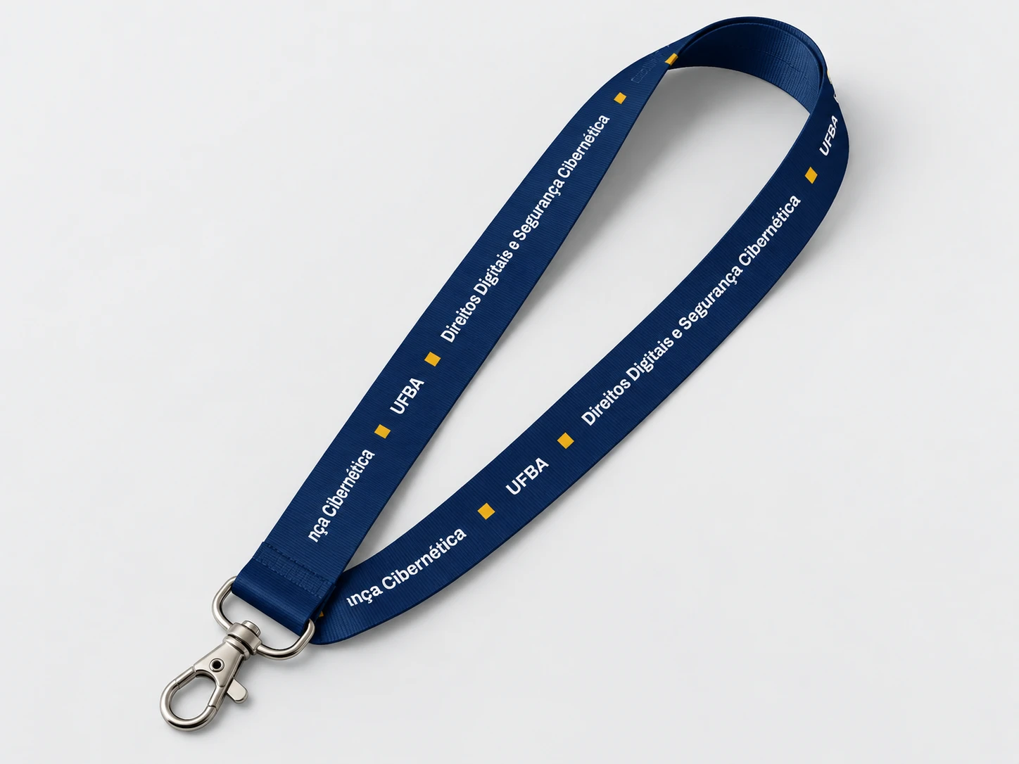 Cordão azul com o nome do curso, UFBA e células âmbar