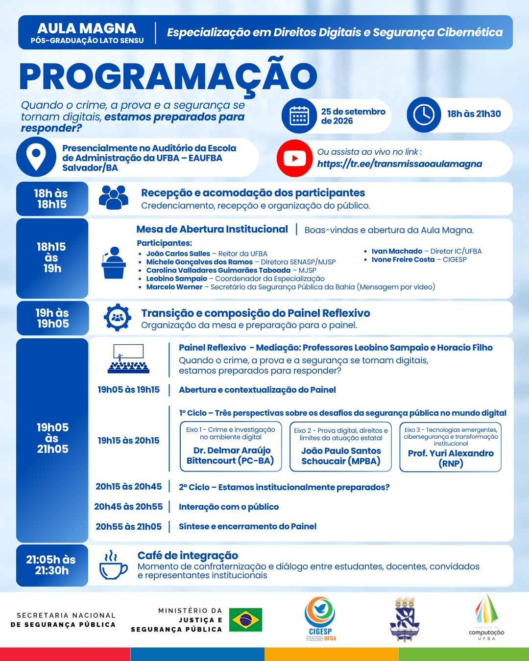 R4: programação da Aula Magna em blocos de horário