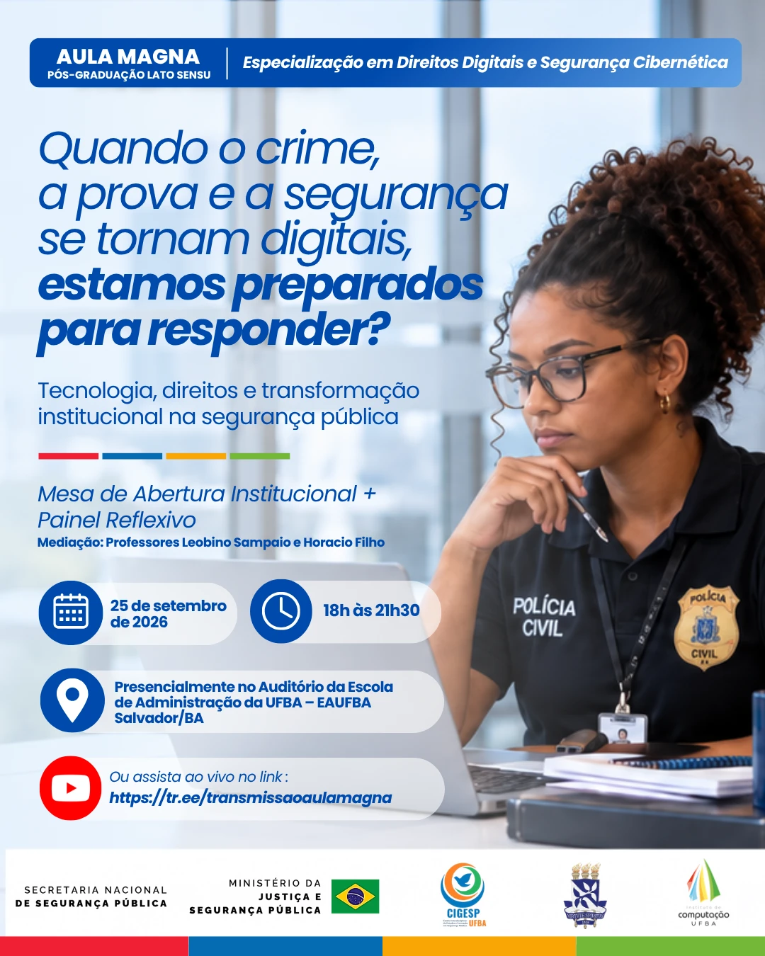 R5: card principal com fotografia de policial civil ao computador